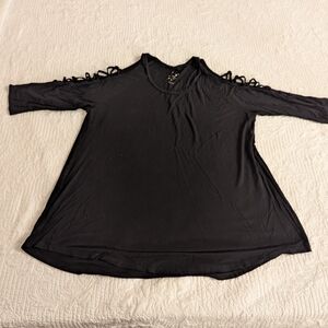 Lot of 3 Torrid black shirts super soft &cold shoulder size 3
